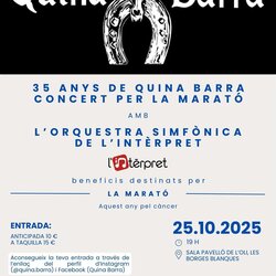Concert de Quina Barra i l'Orquestra Simfònica de l'Intèrpret, en benefici de La Marató.