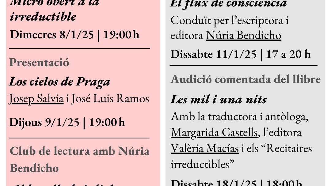 Agenda de gener a la Irreductible