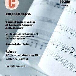 Concert en homenatge al cançoner popular de Catalunya. El Cor del Segrià