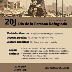 20J Commemoració del Dia de la Persona Refugiada: Inauguració del mural 'Maleïdes Guerres', per l'Oriol Arumí.