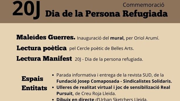 20J Commemoració del Dia de la Persona Refugiada: Inauguració del mural 'Maleïdes Guerres', per l'Oriol Arumí.