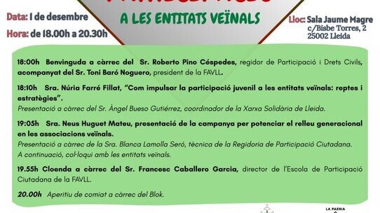 Escola de participació ciutadana: Joventut, renovació i participació a les entitats veïnals.